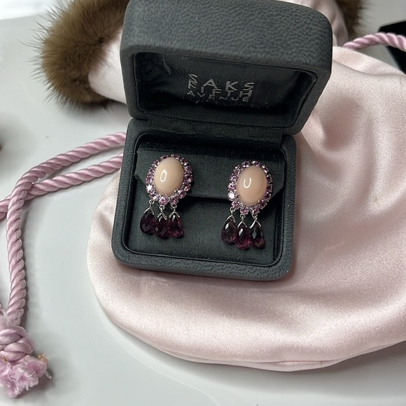 18KT PINK OPAL, PINK SAPPHIRE & PINK TOURMALINE EARRINGS - Picture 6 of 9